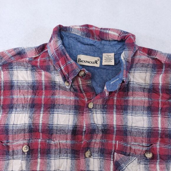 Backpacker Tartan Flannel Casual Button Up Shirt Mens Size Large L Red Blue - Picture 1 of 10